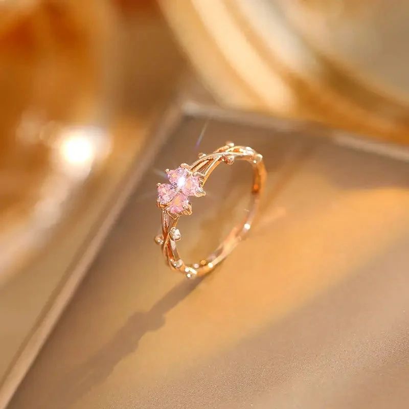 Anillo Rosegold flor de cristales rosa 🩷