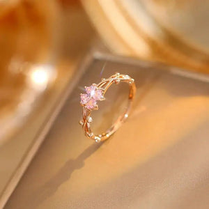 Anillo Rosegold flor de cristales rosa 🩷